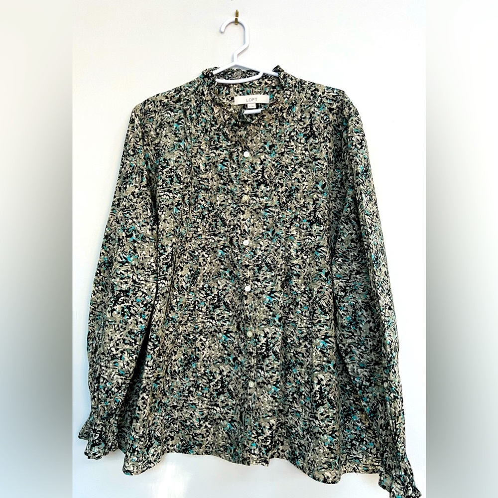 Loft Colorful Ruffled Color Pintucked Blouse, XL